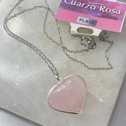 Fio de Quartzo Rosa - Coração em prata